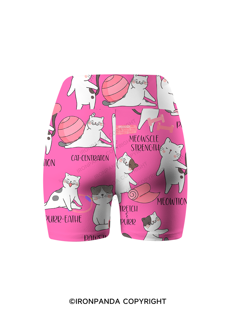 Funny Cats Pilates Printed Yoga Cycling Shorts
