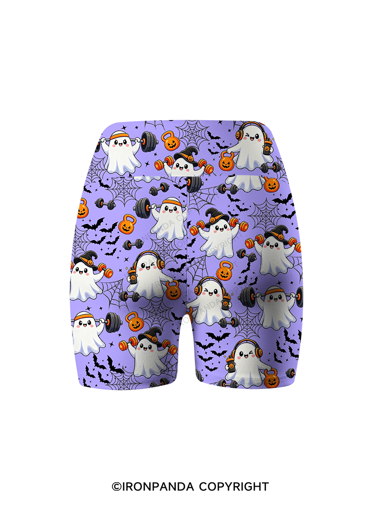 GHOST GYM OF PUMPKINS AND BARBELLS Printed Yoga Cycling Shorts