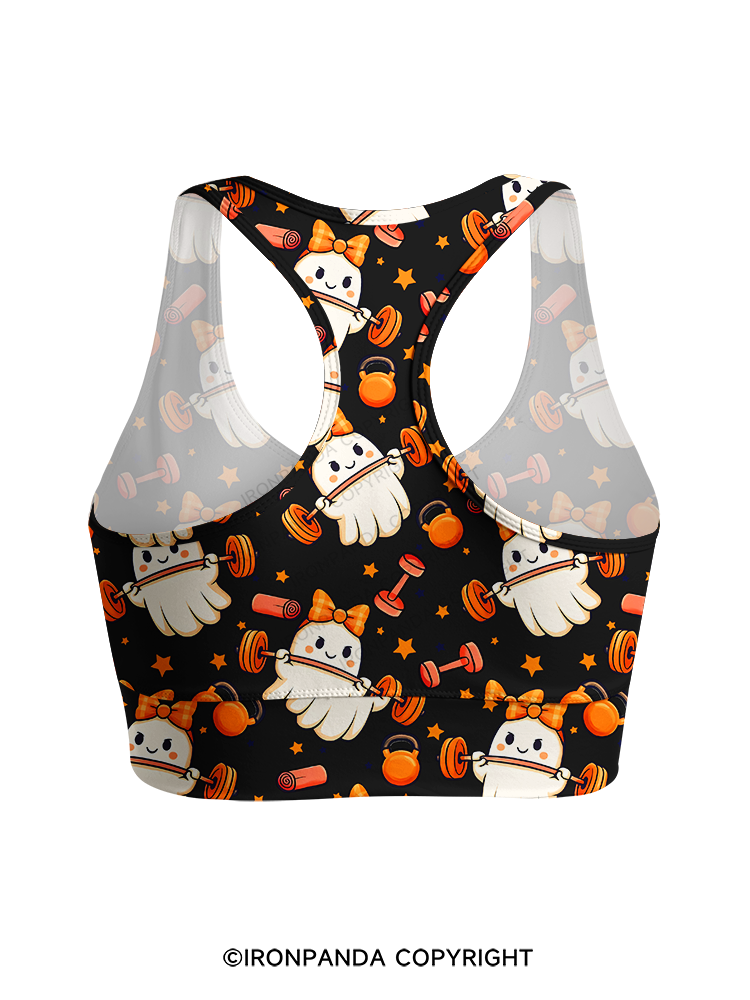 WORKING ON MY BOOTY FUNNY GHOST Racerback Sports Bra