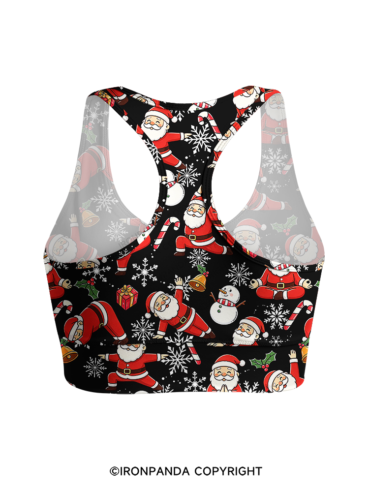 Santa Claus Yoga Poses Racerback Sports Bra