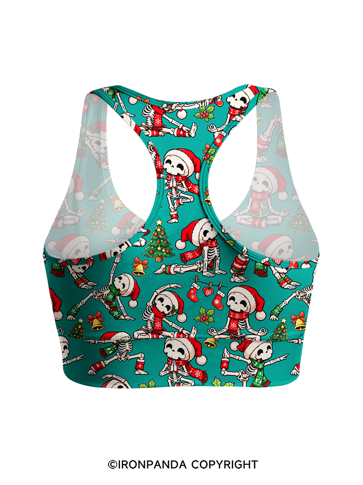 Yoga Skeleton Santa Hat Yogi Racerback Sports Bra