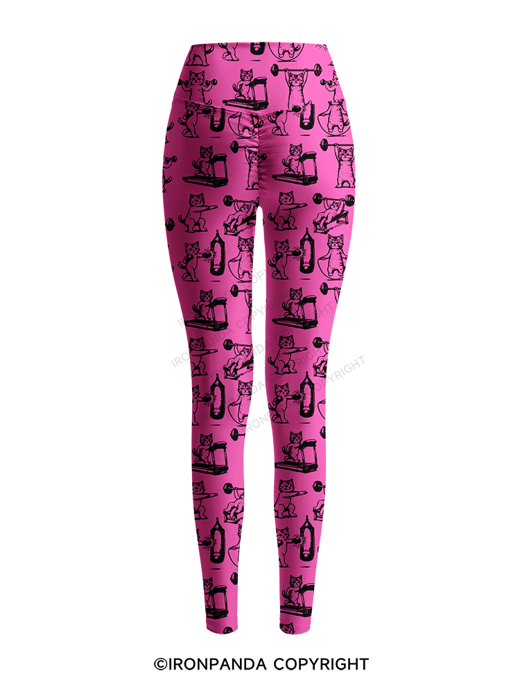 Fitness Kittens Who Love Lifting Weights Printed Yoga Pants
