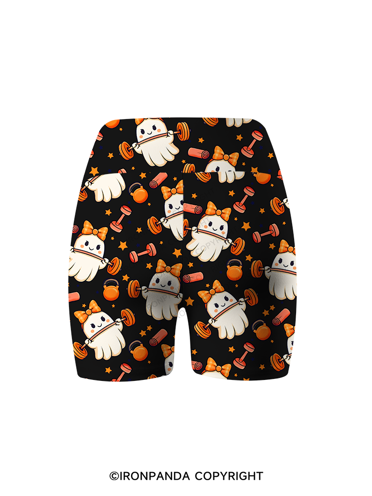 WORKING ON MY BOOTY FUNNY GHOST Printed Yoga Cycling Shorts