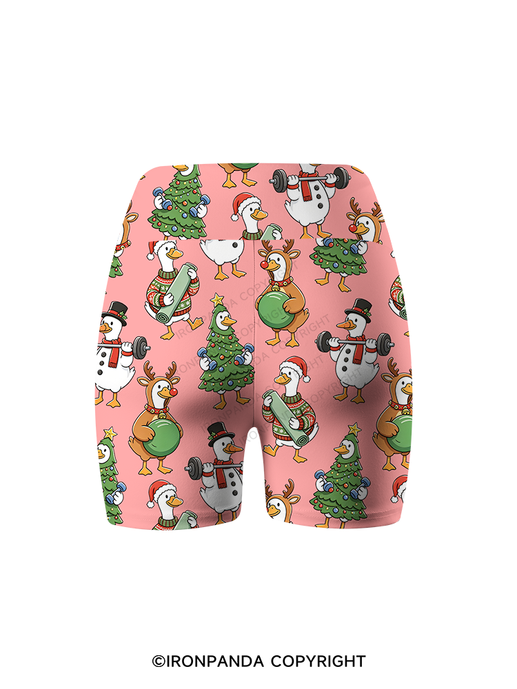 Weightlifting Goose Christmas Printed Yoga Cycling Shorts