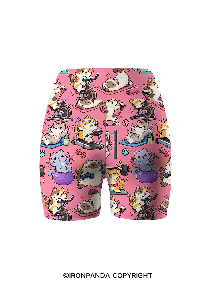Fitness Cats Gym Workout Printed Yoga Cycling Shorts