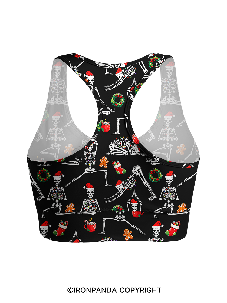 Skeleton Yoga Christmas Racerback Sports Bra
