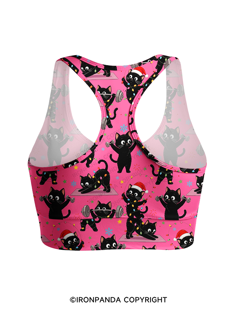 Christmas Fitness Black Cat Racerback Sports Bra