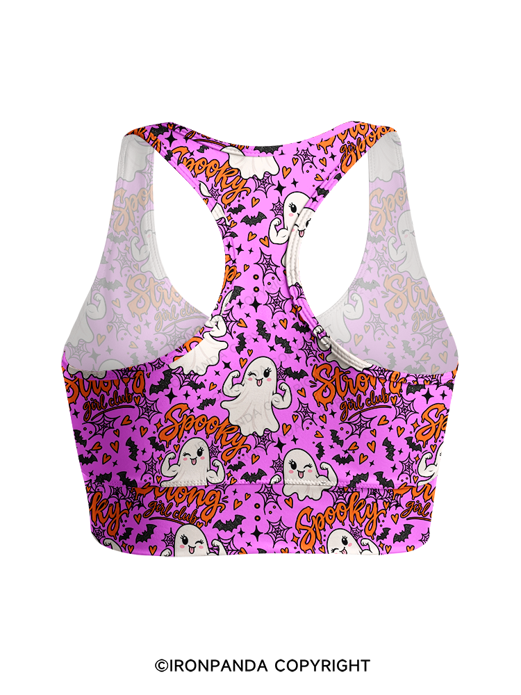 spooky strong girl club Racerback Sports Bra