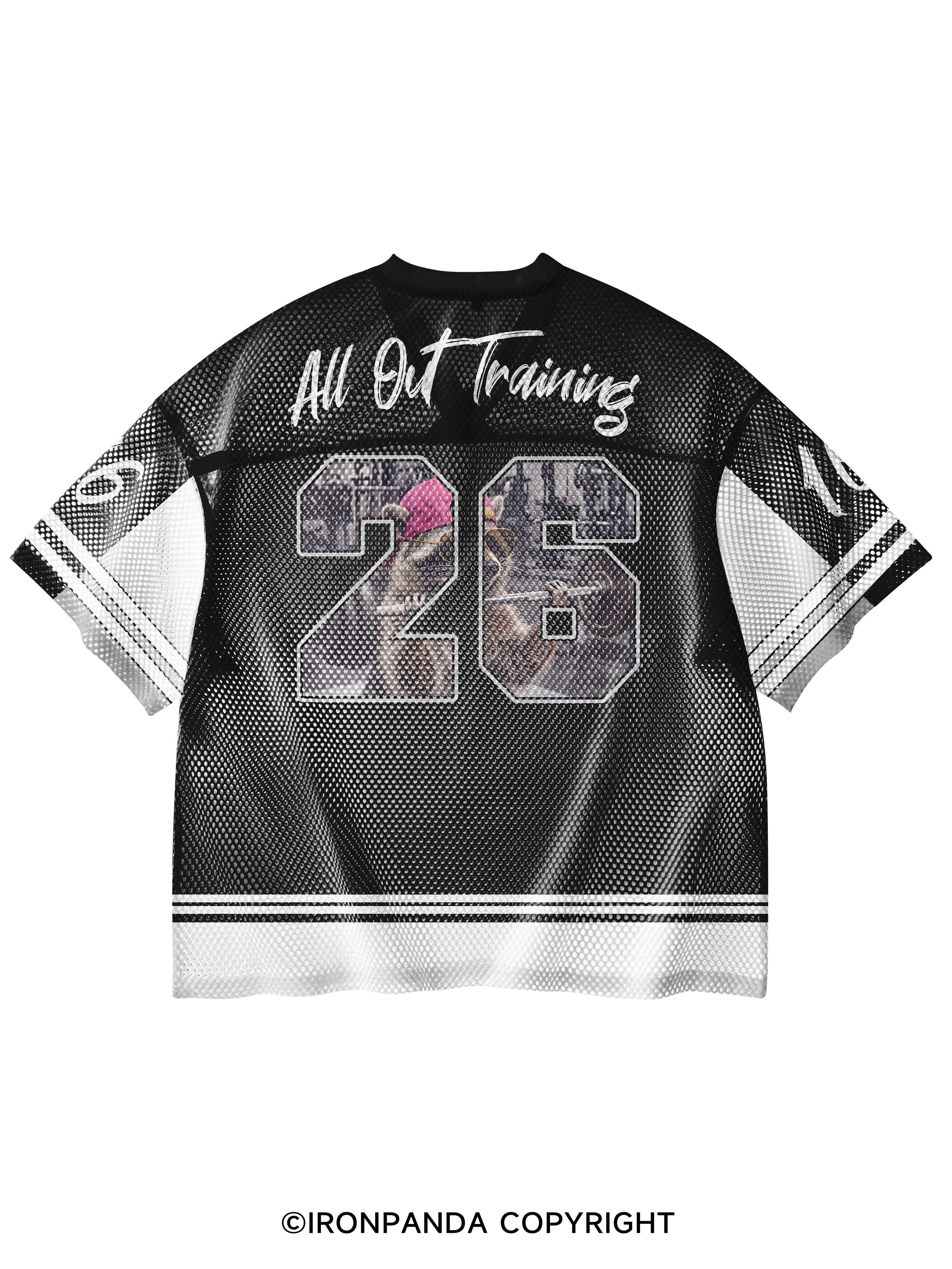 Don't Spot Me Raccoon Weightlifting V-Neck Open Hole Mesh Top