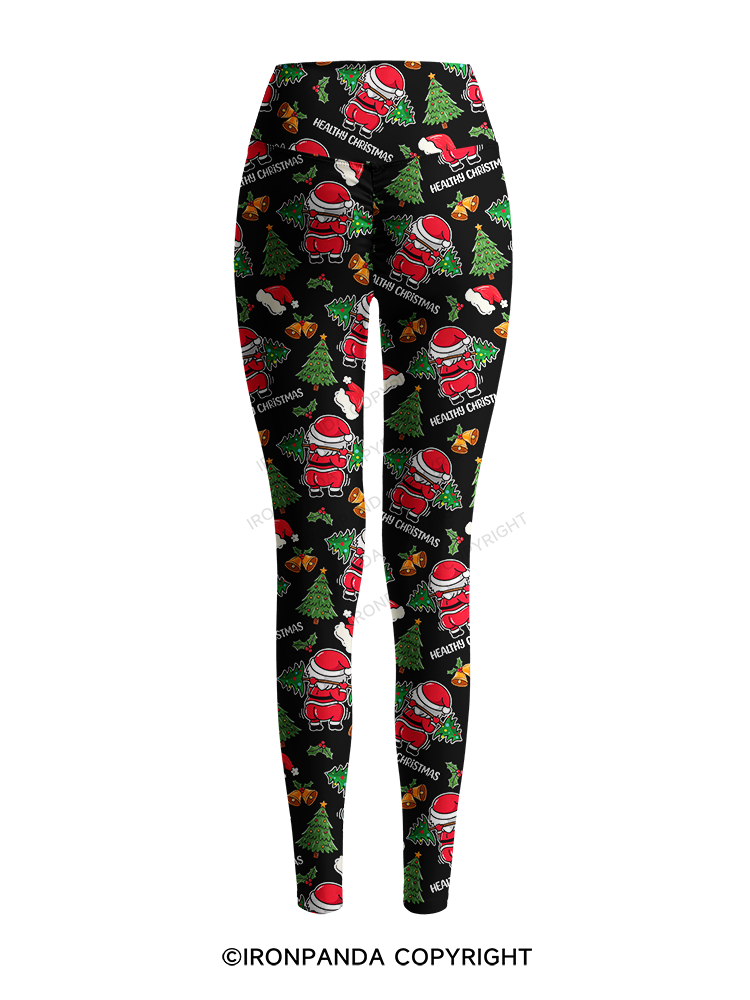 Funny Healthy Christmas Santa Printed Yoga Pants