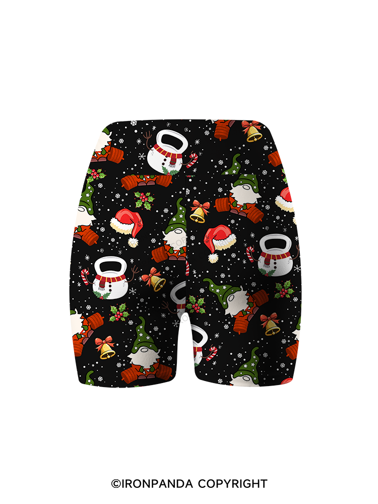 CHRISTMAS KETTLEBELL GNOMES Printed Yoga Cycling Shorts