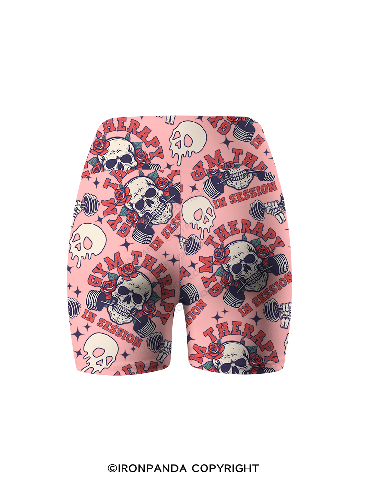 GYM THERAPY IN SESSION SKULL Printed Yoga Cycling Shorts