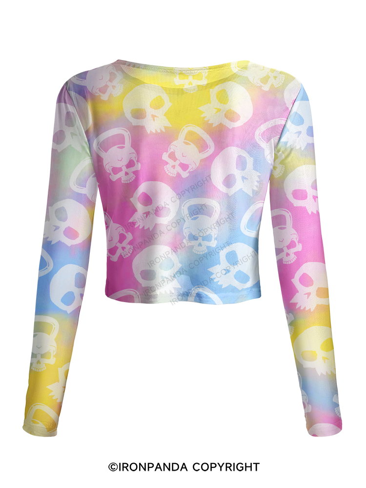 TIE-DYE RAINBOW SKULL KETTLEBELL Mesh Long Sleeve Top