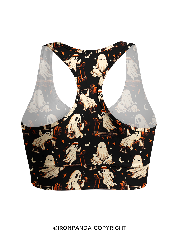 Funny Ghost Weightlifting Fitness Racerback Sports Bra
