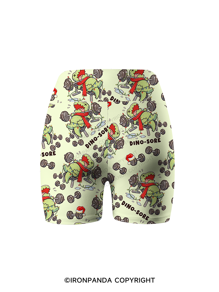 Christmas Workout DINO-SORE Printed Yoga Cycling Shorts
