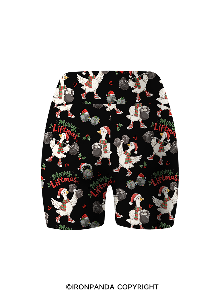 Weightlifting Christmas Goose Printed Yoga Cycling Shorts