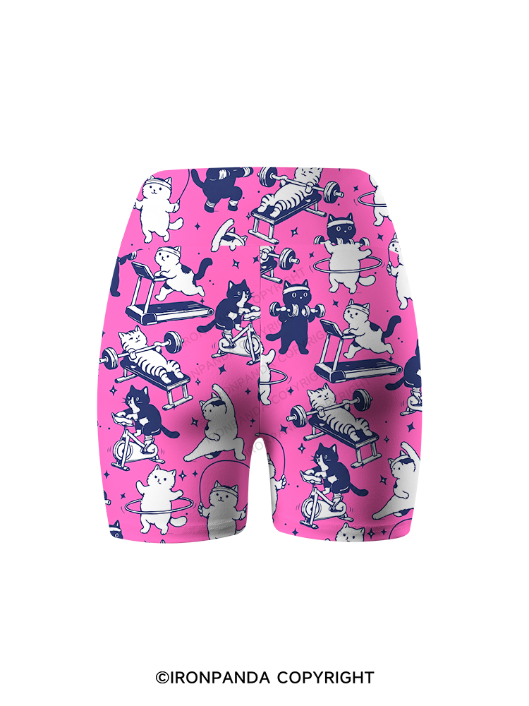 PINK WORKOUT CATS Printed Yoga Cycling Shorts