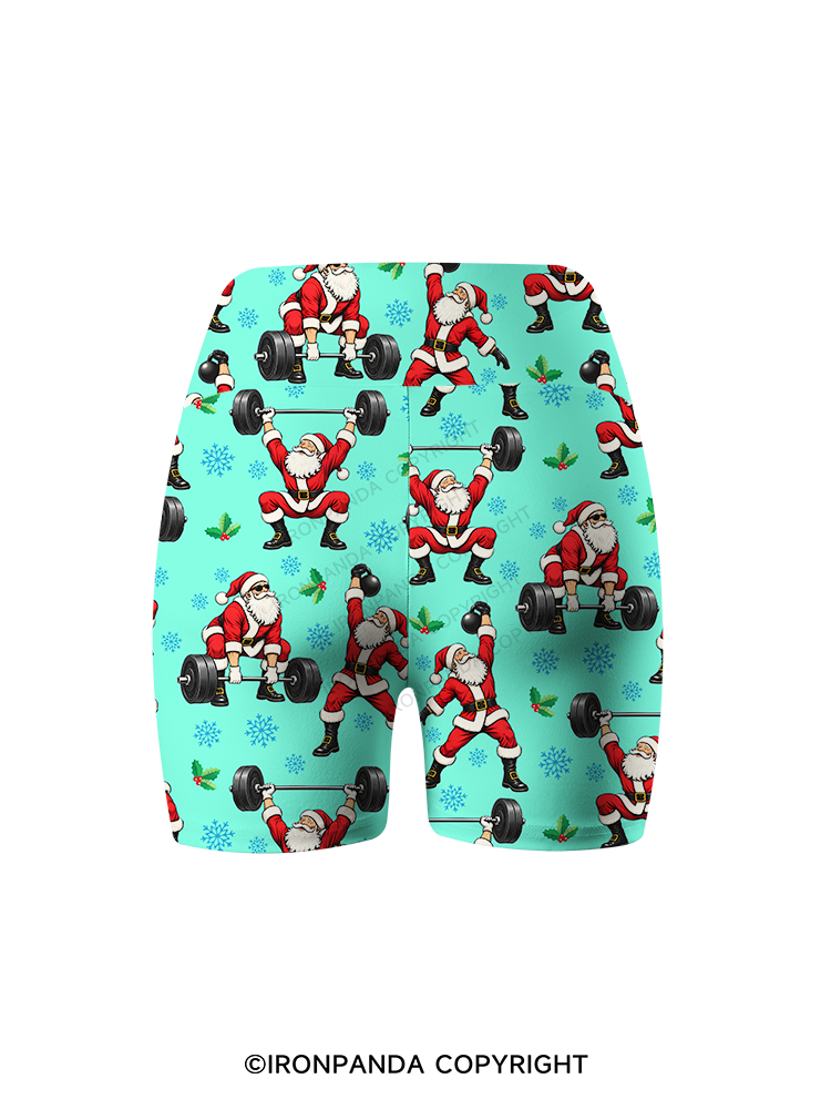 Santa Lifting Christmas Workout Yoga Printed Yoga Cycling Shorts