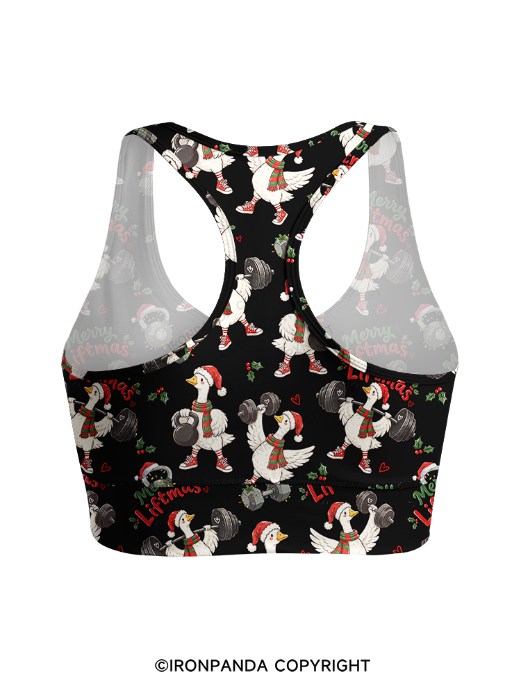 Weightlifting Christmas Goose Racerback Sports Bra