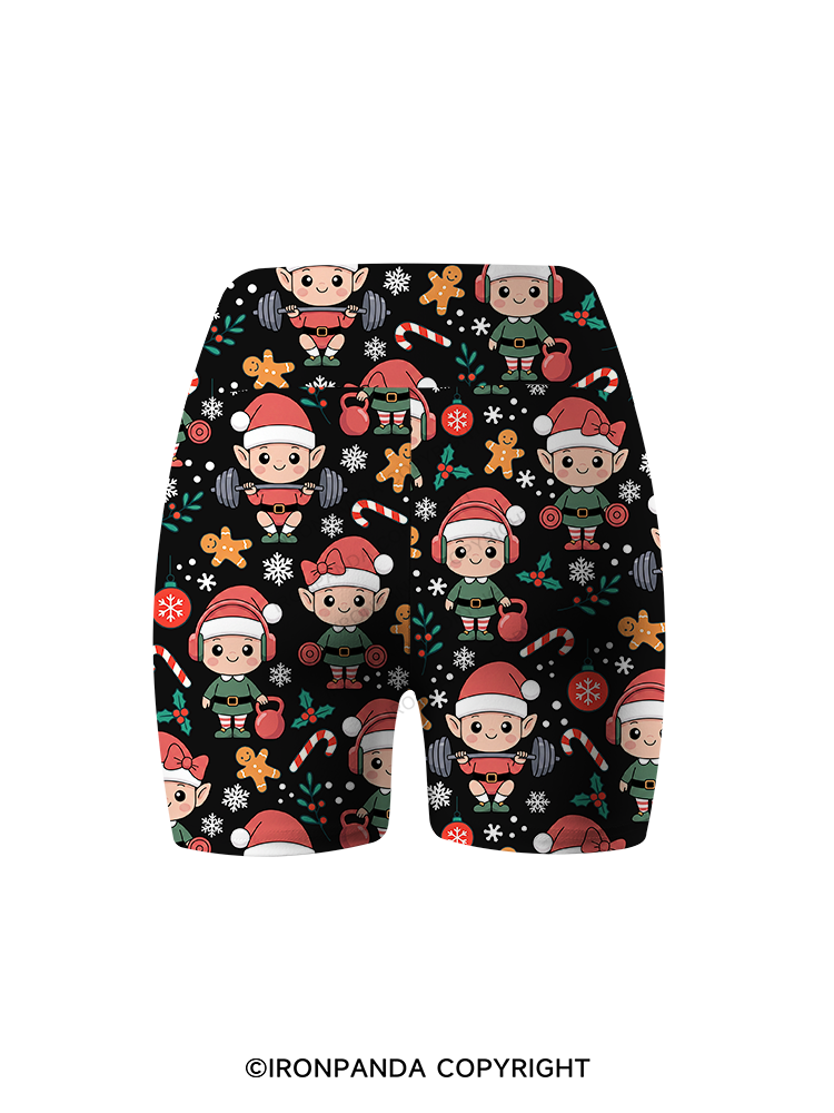 Gym Christmas Elves Printed Yoga Cycling Shorts