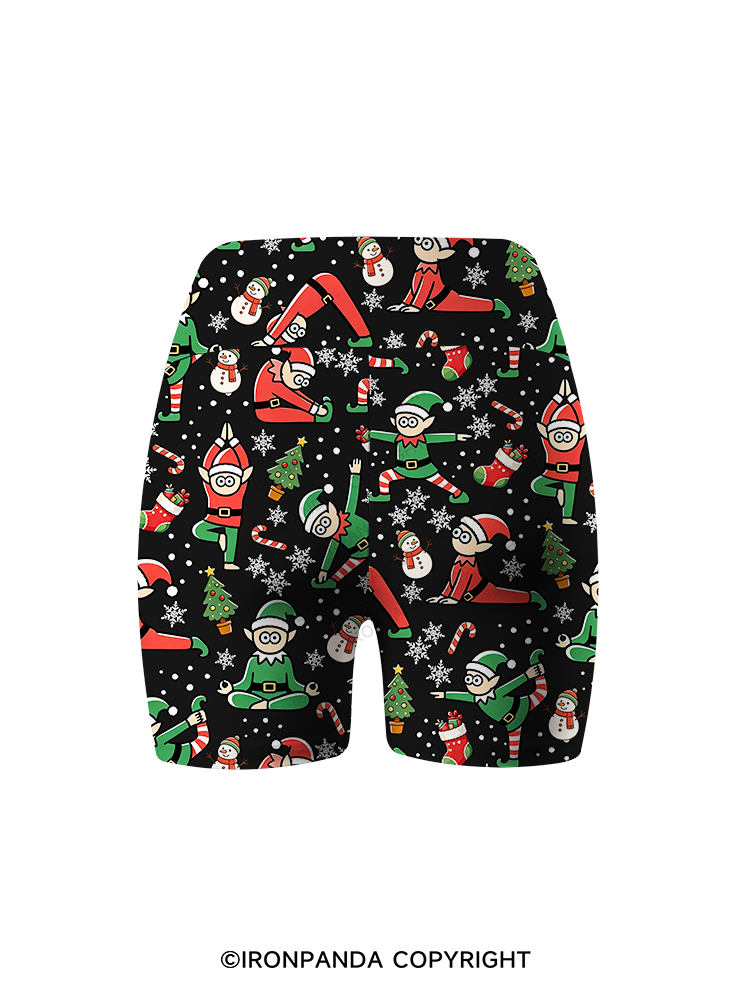 Funny Christmas Elf Printed Yoga Cycling Shorts