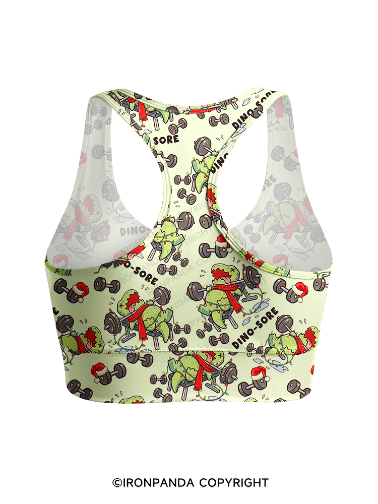 Christmas Workout DINO-SORE Racerback Sports Bra