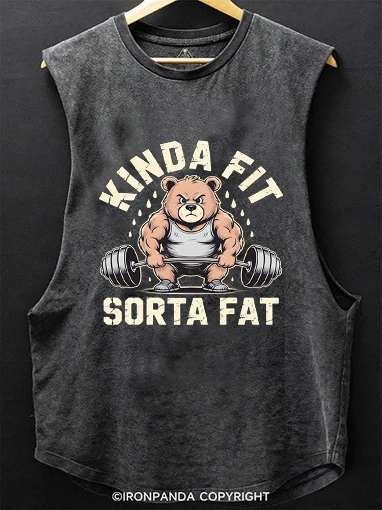 Kinda Fit Sorta Fat Gym Bear Weightlifting Scoop Bottom Cotton Tank