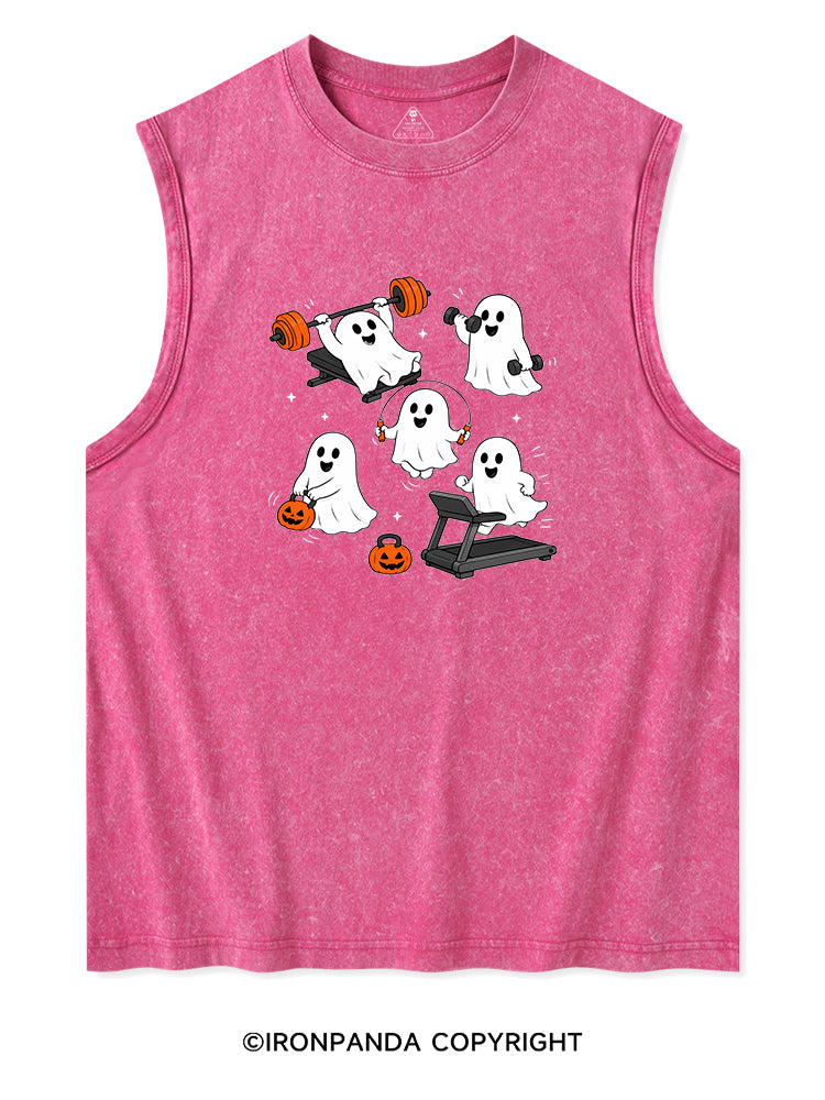 GHOST HALLOWEEN WORKOUT FITNESS Washed Tank