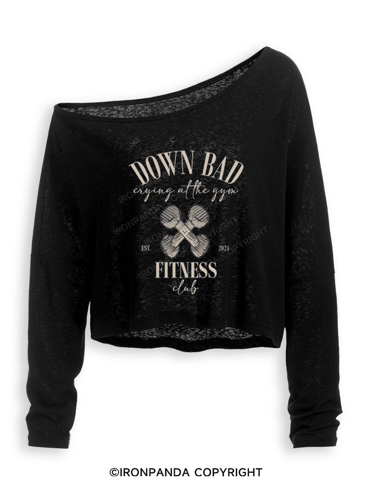 Down Bad Crying At The Gym Fitness Club Off Shoulder Long Sleeve Crop Top