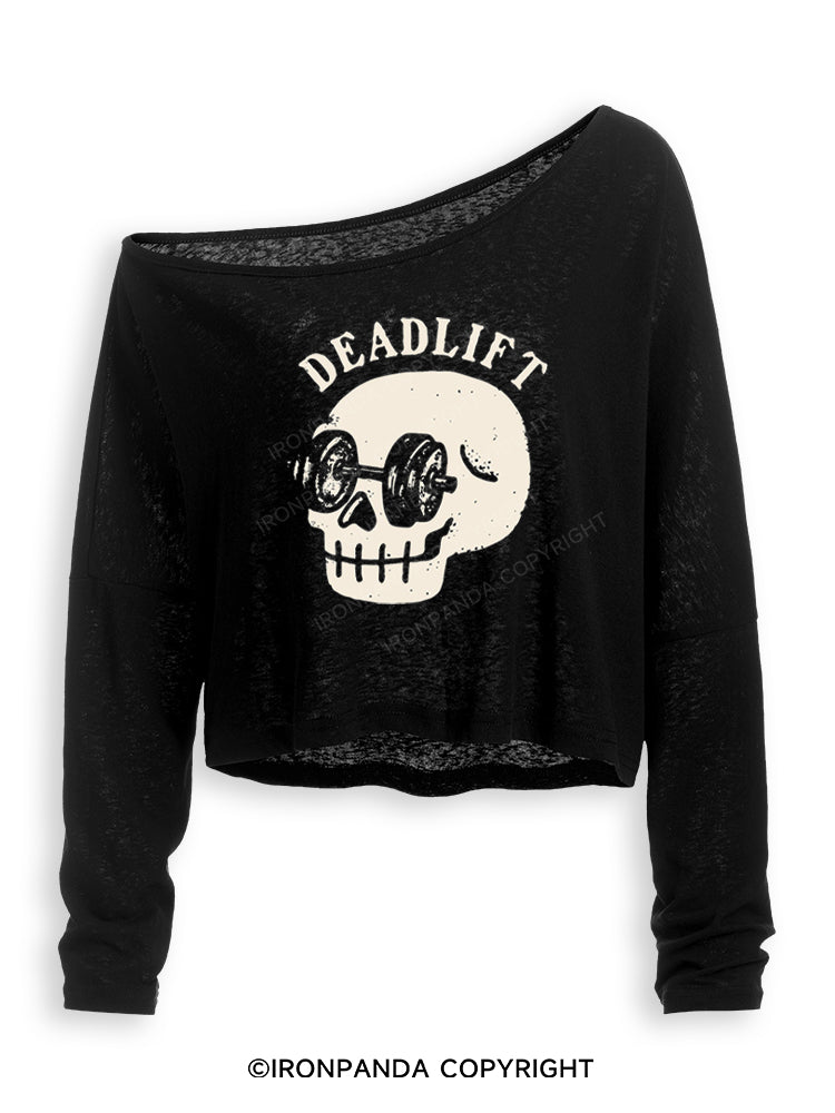 DEAD SERIOUS DEADLIFTS Off Shoulder Long Sleeve Crop Top