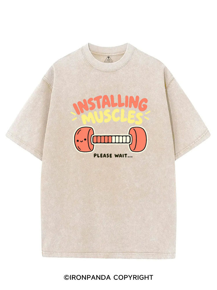 Installing Muscles Please Wait Smiling Dumbbell VINTAGE GYM SHIRT