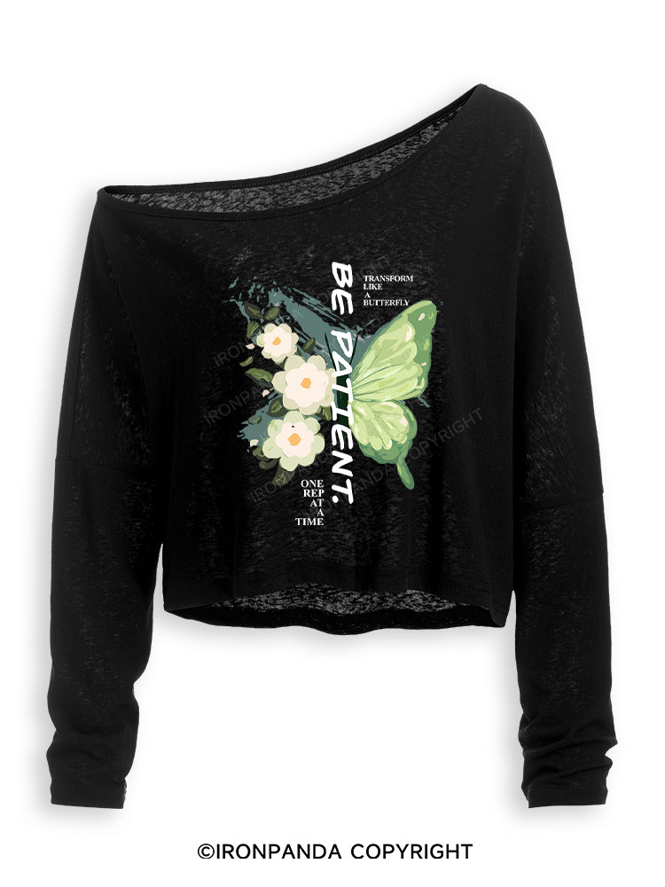 BE PATIENT Off Shoulder Long Sleeve Crop Top