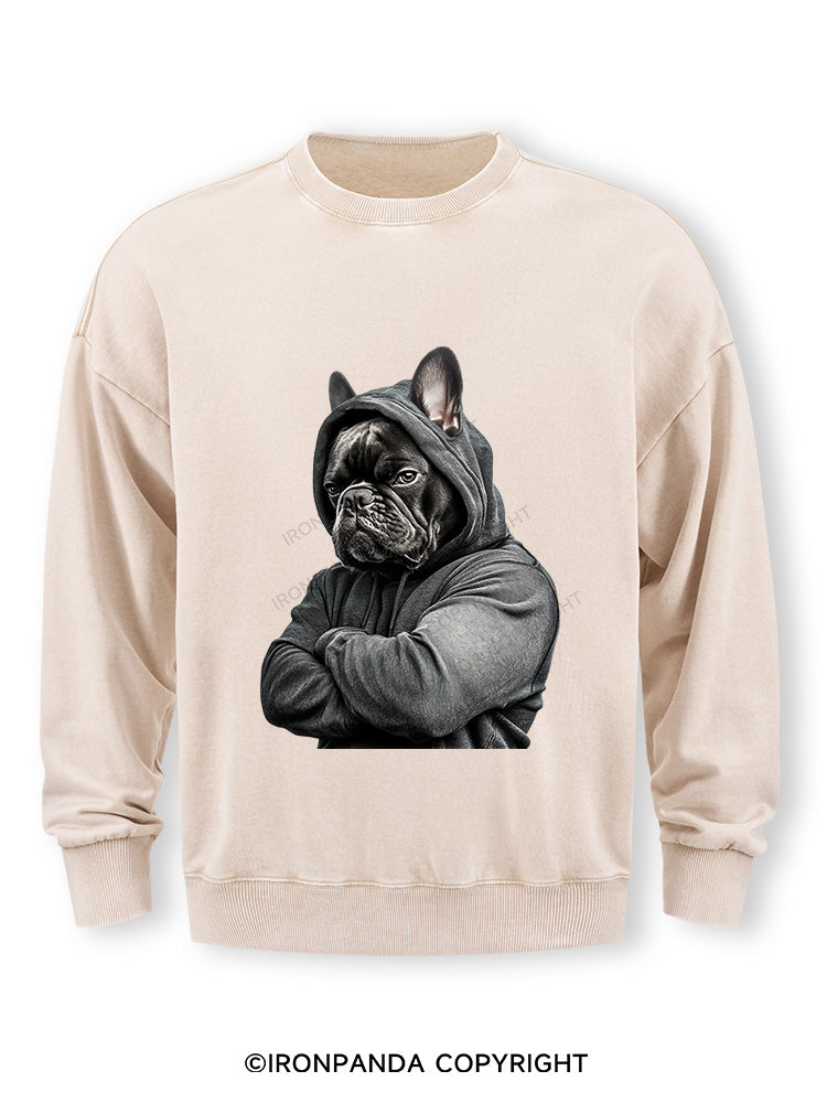 Muscular French bulldog Washed Sweatshirt