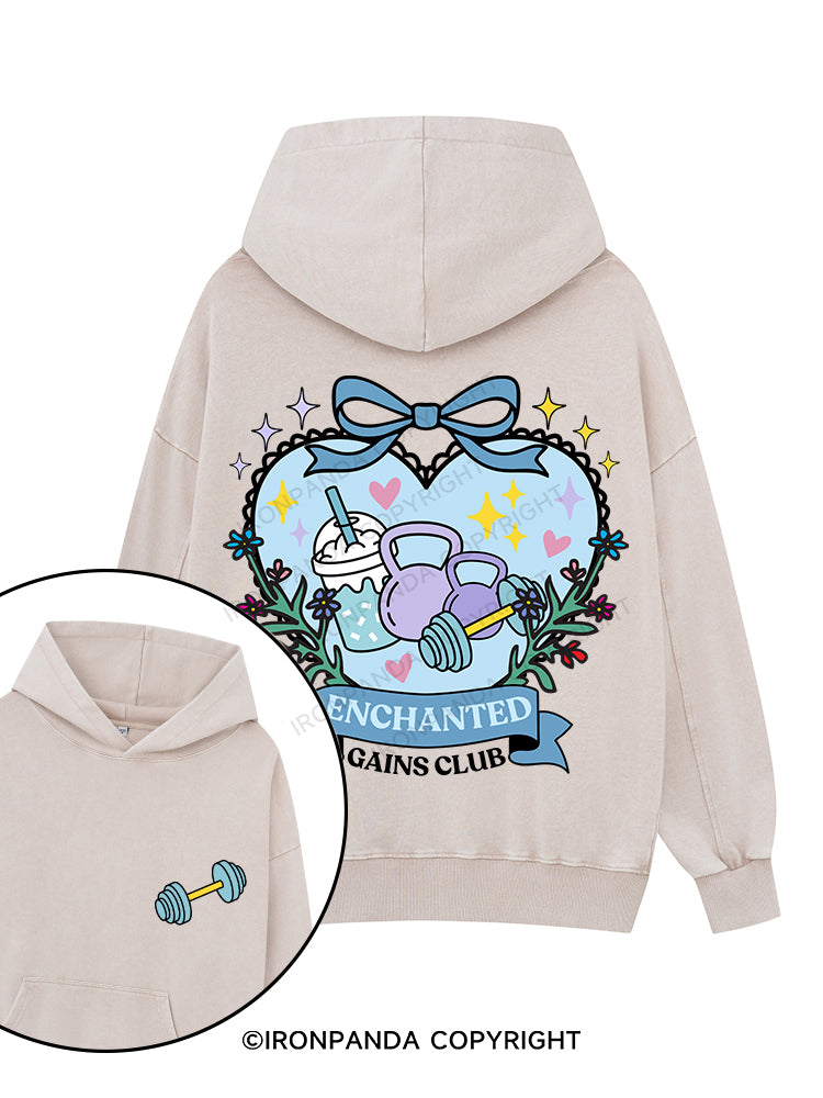 ENCHANTED GAINS CLUB Printed Washed Gym Hoodie