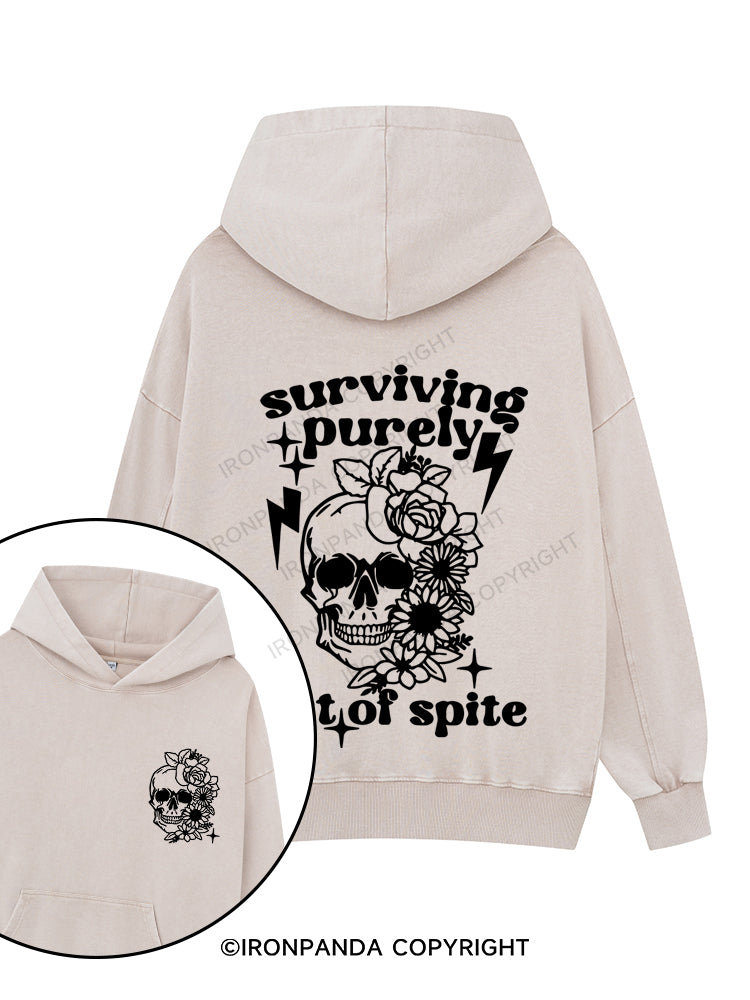 SURVIVING PURELY OUT OF SPITE Printed Washed Gym Hoodie