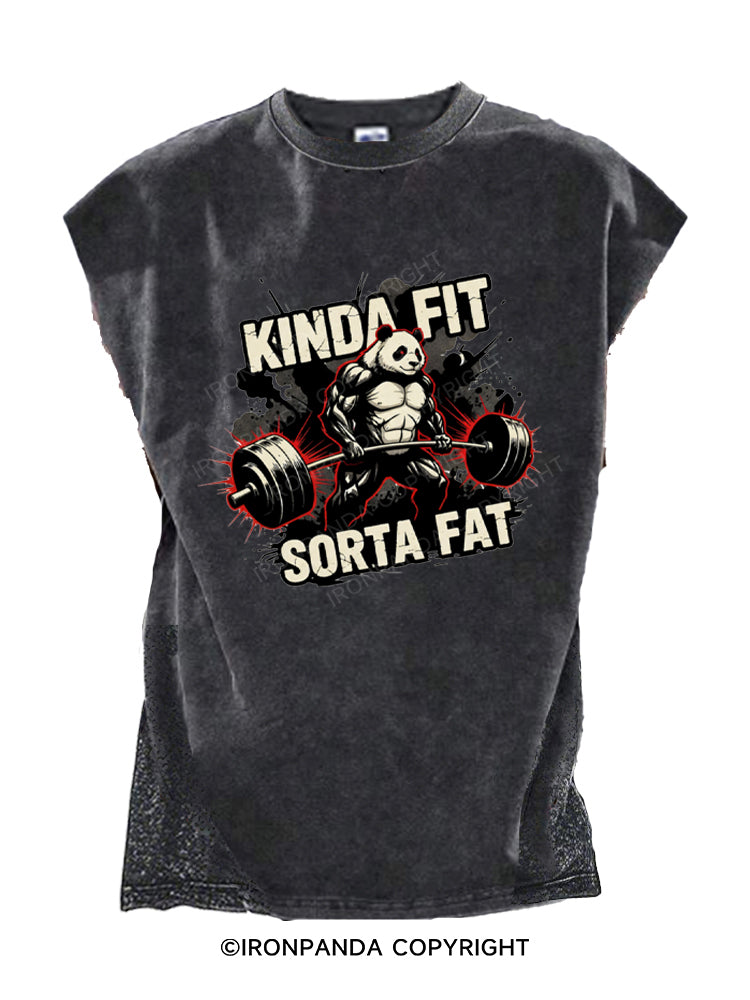 Kinda Fit Sorta Fat Funny Gym Panda Fitness Cut Off Tank
