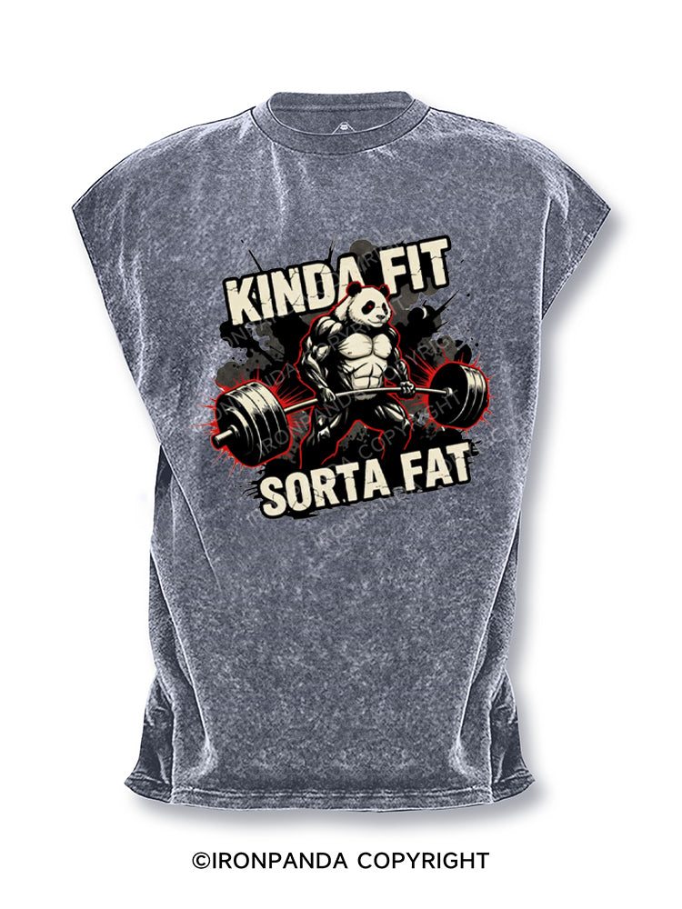Kinda Fit Sorta Fat Funny Gym Panda Fitness Cut Off Tank