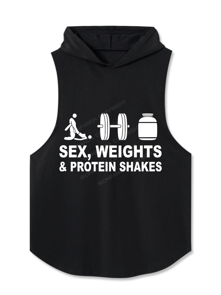SEX WEIGHTS & PROTEIN SHAKES Hooded Tank