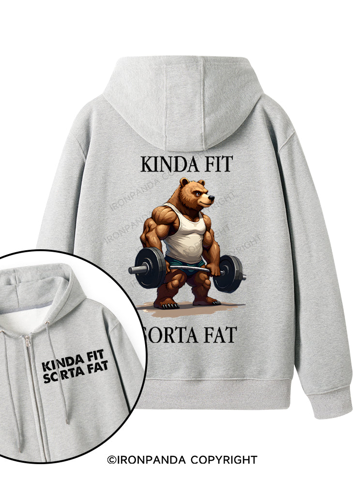 KINDA FIT SORTA FAT MUSCLE BEAR Double-Sided Printed Fleece Zip Up Hoodie