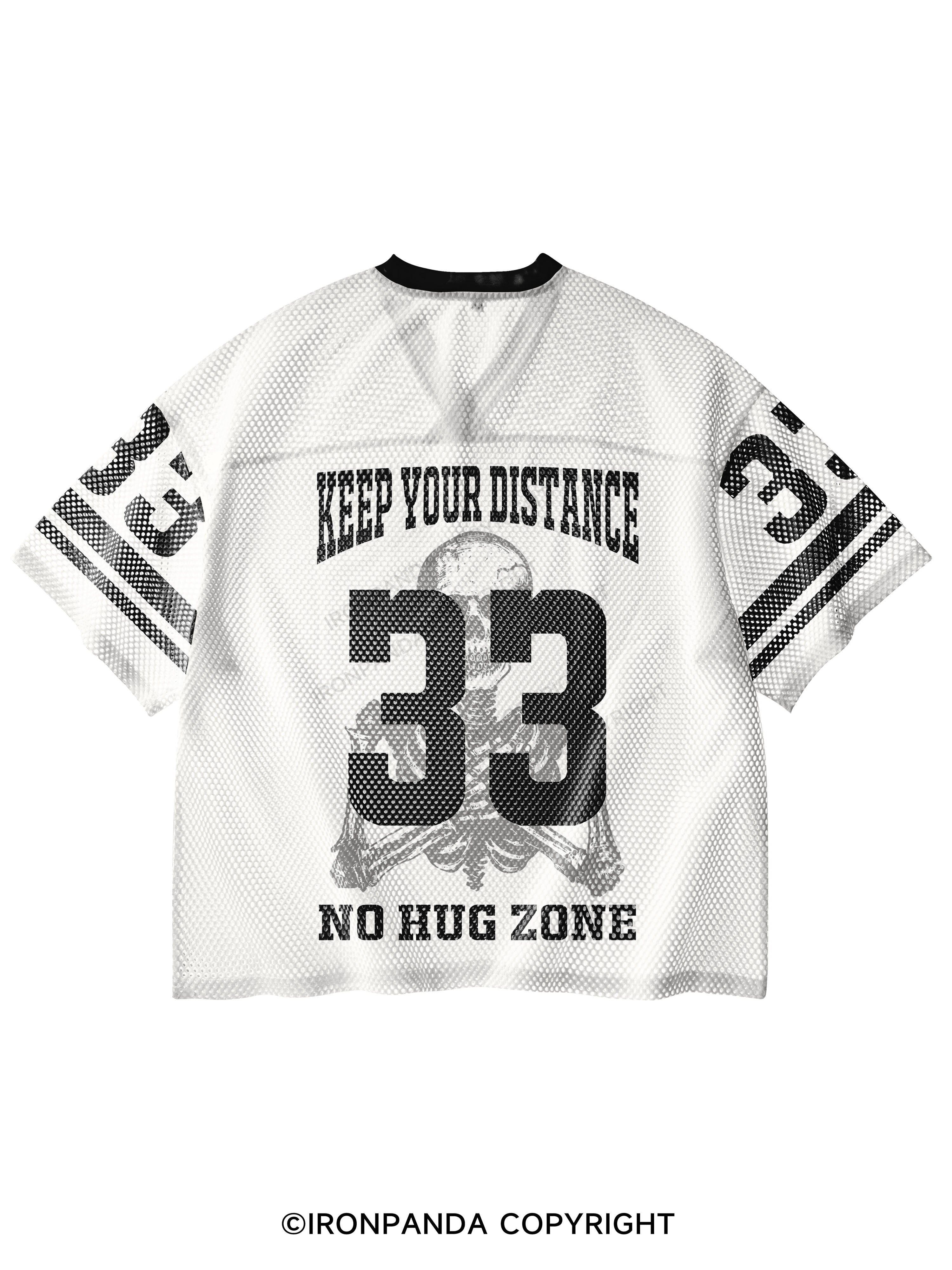 Free Hugs Just Kidding Don't Touch Me Skeleton V-Neck Open Hole Mesh Top