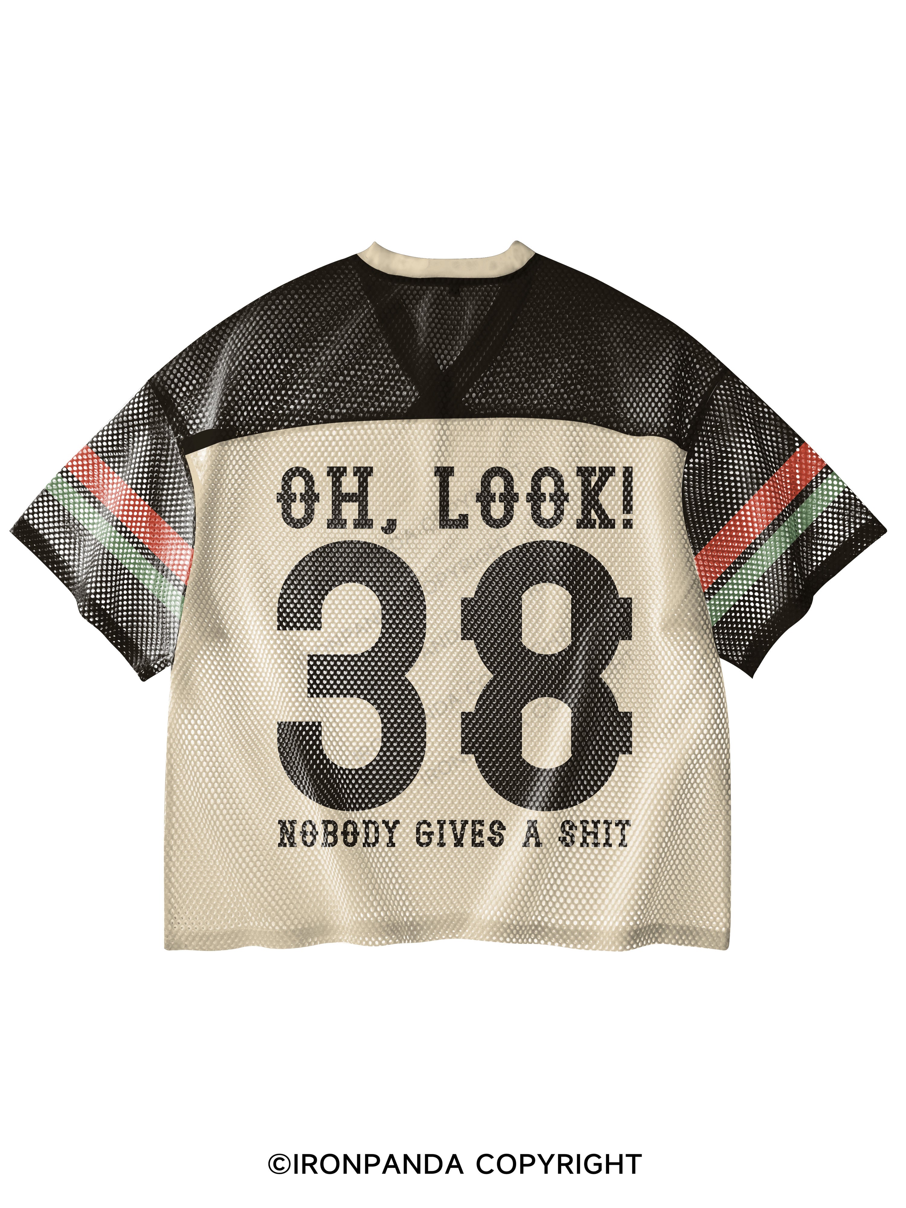 OH, LOOK! NOBODY GIVES A SHIT V-Neck Open Hole Mesh Top