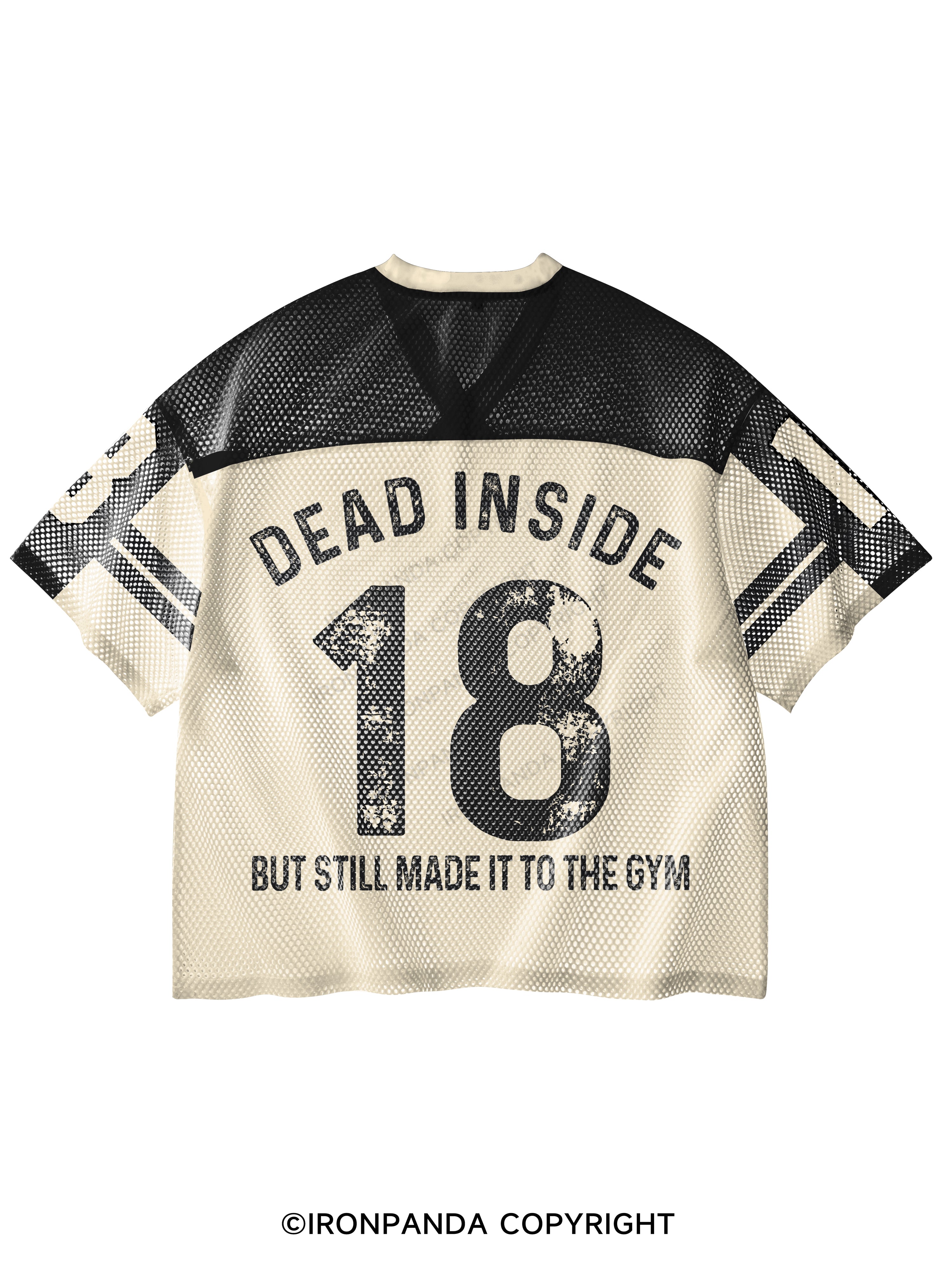 DEAD INSIDE BUT STILL MADE IT TO THE GYM SKELETON V-Neck Open Hole Mesh Top
