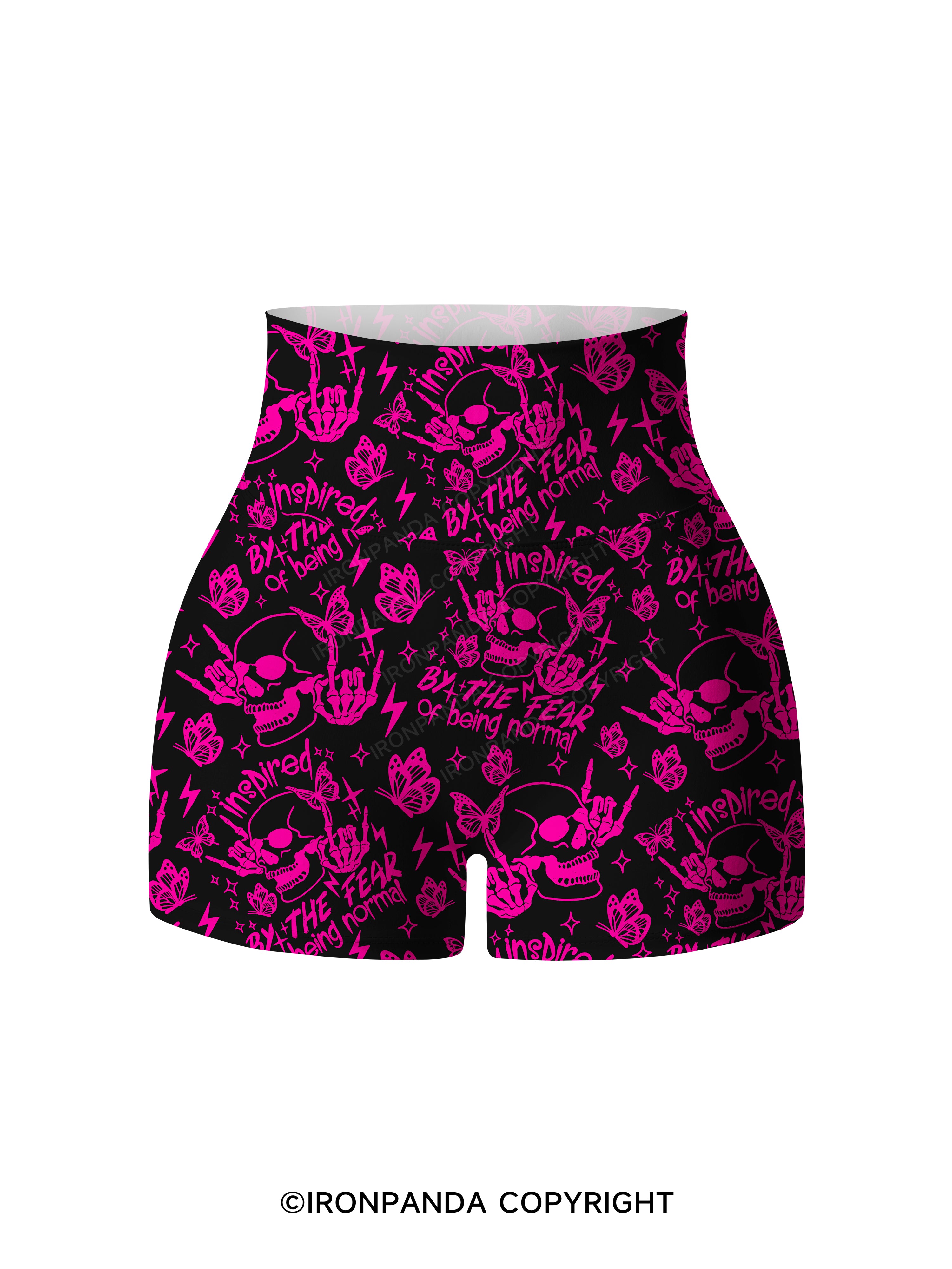 INSPIRED BY THE FEAR OF BEING NORMAL SKELETON Print Printed Yoga Shorts