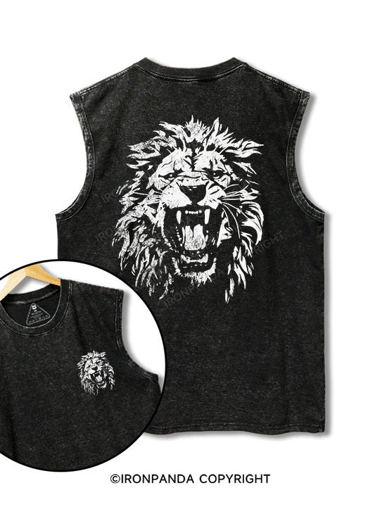 ROARING LION printed Washed Gym tank