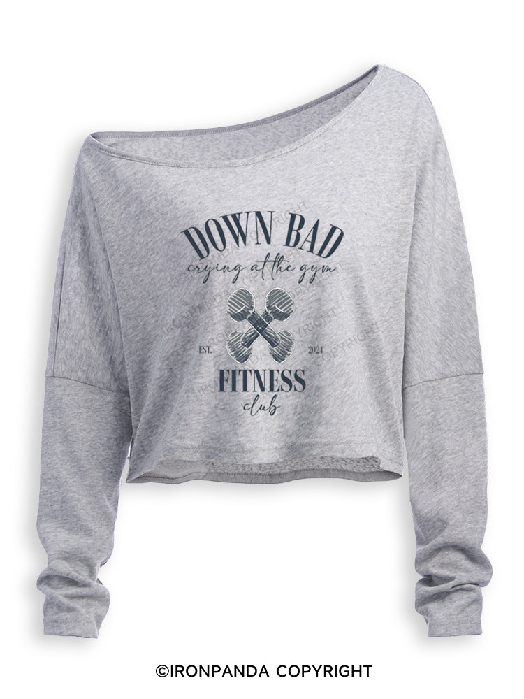 Down Bad Crying At The Gym Fitness Club Off Shoulder Long Sleeve Crop Top