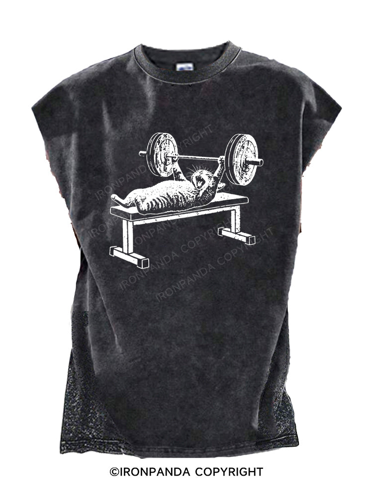Cat Gym Workout Bench Press Cut Off Tank
