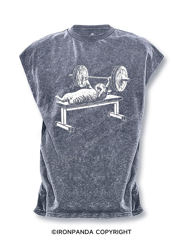 Cat Gym Workout Bench Press Cut Off Tank