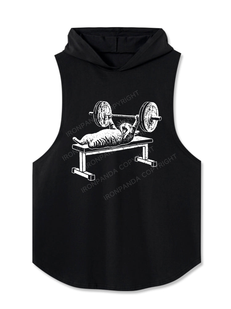Cat Gym Workout Bench Press Hooded Tank
