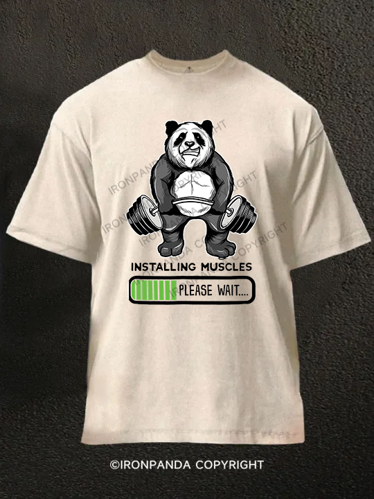 Panda Installing Muscle Washed Gym Shirt