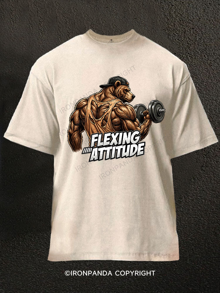 Flexing Attitude Bear Washed Gym Shirt